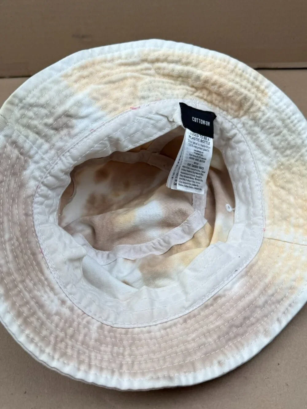 Cotton:On Bucket Hat One Size Tie Dye Tan Cream Recycled Plastic Needs Cleaning